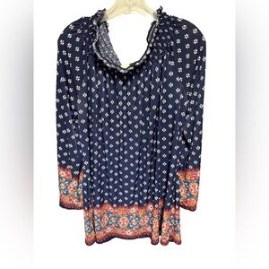 Discreet Women's 2X Navy Boho Multicolored Floral Blouse